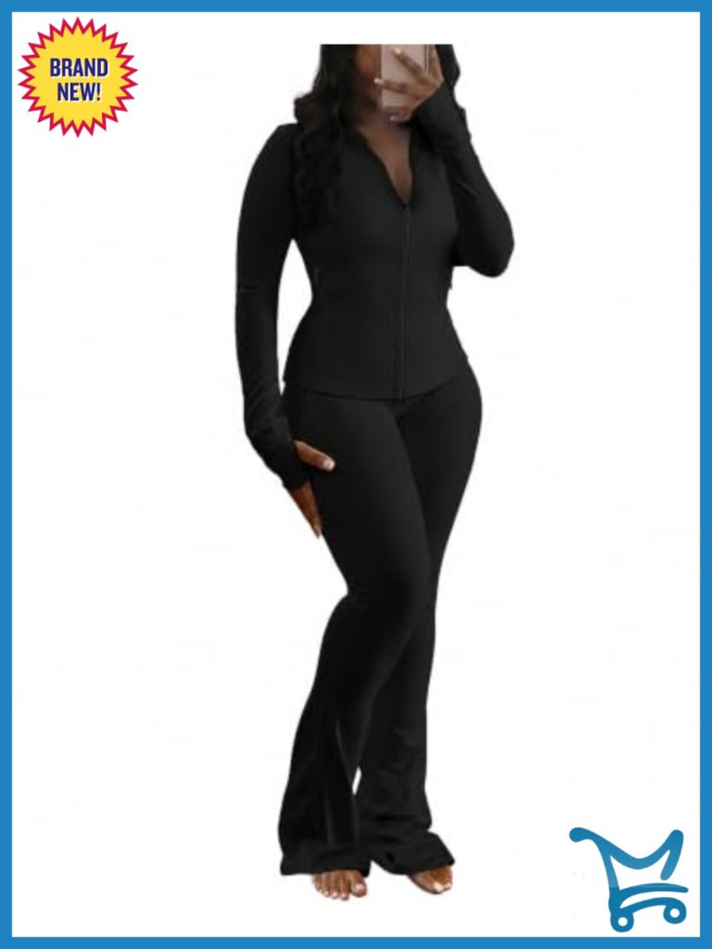 Women's 2 Piece Tracksuit Set Zip Crop Jacket Flare Pants Workout Activewear